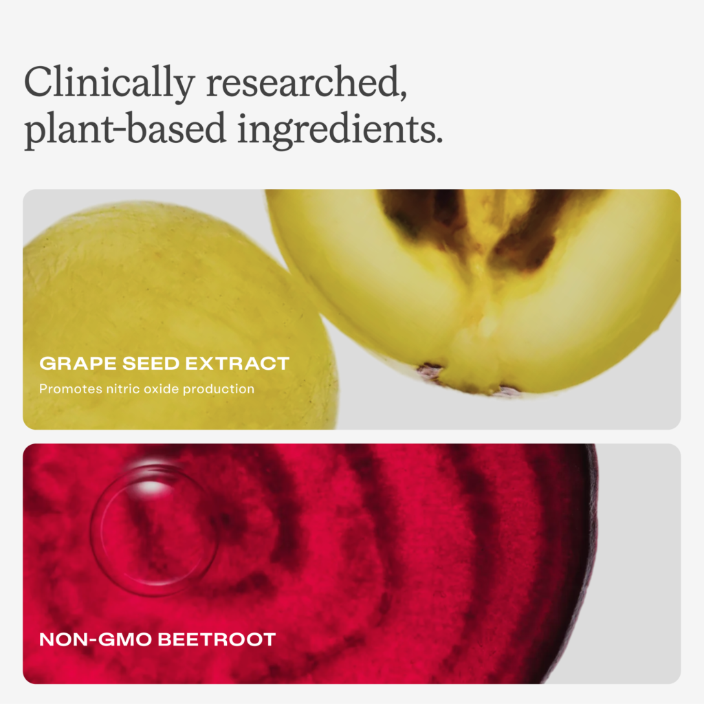 SuperBeets Heart Chews Zero Sugar clinically researched ingredients: grape seed extract and non-GMO beetroot